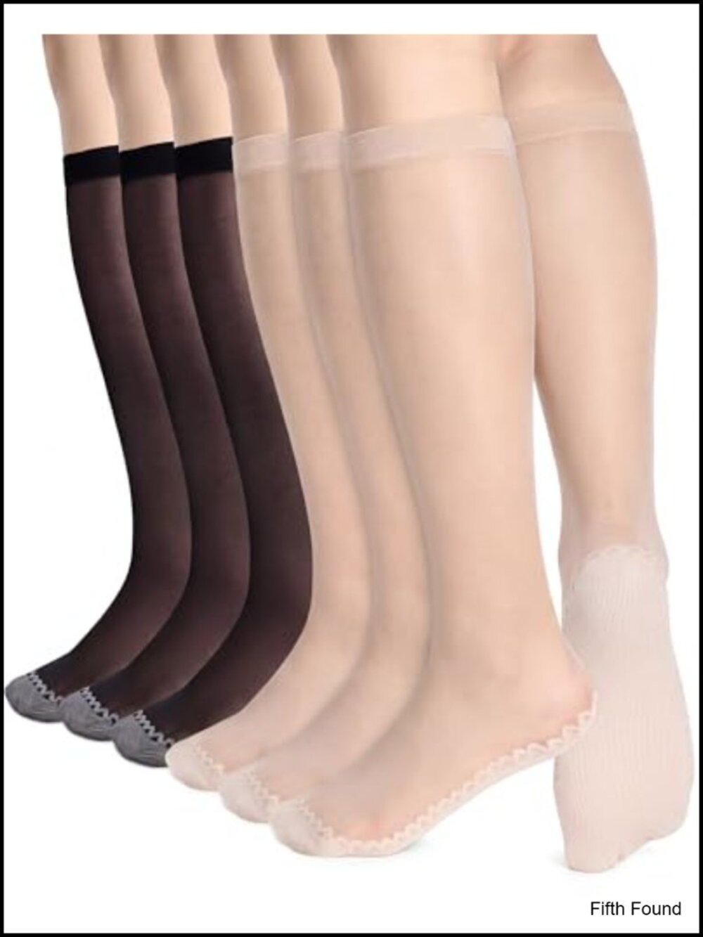 6 Pairs Women Sheer Knee High Stockings Cotton Sole One Size